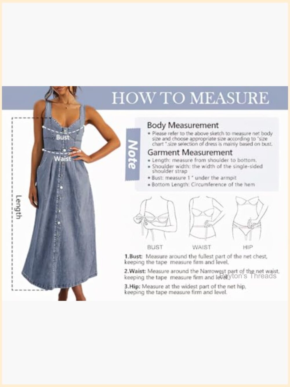 Stretchy Smocked Denim Dress Sleeveless Button Down Midi Babydoll Jean Dress - Picture 6 of 6